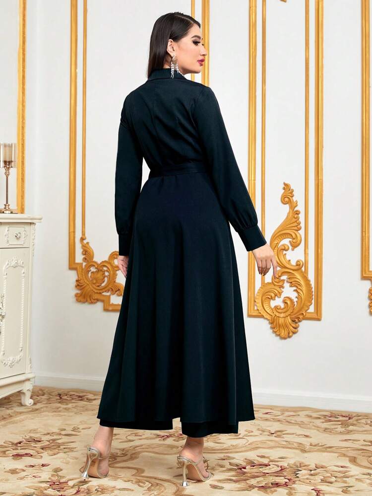 Sleeveless Jumpsuit  And Self Tie Longline Robe Abayas
