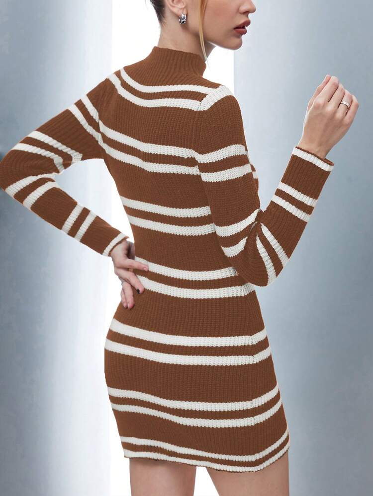 Women's Striped Hollow Out Casual Sweater Dress Fall Cloth For Women