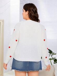 SHEIN Qutie Của phụ nữ Kích thước lớn Thêu trái tim Tay Raglan Nút-Mặt trước Áo len Mở - trắng - Xem 2