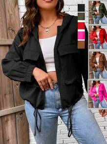 Calvaya Jacke mit Klappe Detail, Schnürzug am Saum, Kapuze - Khaki - Übersicht 1