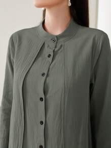 Al Najma Women's Solid Color Loose Arabian Dress With Button Placket - Dark Green - View 6