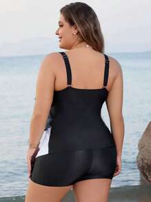 Swim Lushoire Summer Beach Plus-Size Color Block Cami Bikini Set