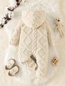 嬰兒男孩簡約連帽連身衣,適用於派對,秋冬季節 - 杏色 - 查看 2