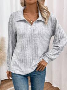 SHEIN LUNE 鬆身下垂肩束口毛衣,純色配色 - 灰色 - 查看 6