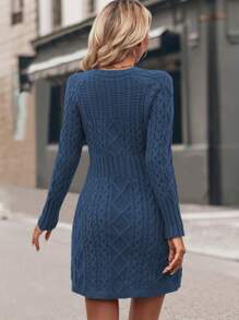 SHEIN Frenchy 無腰帶圓領插肩袖連身裙 - 藍色 - 查看 2