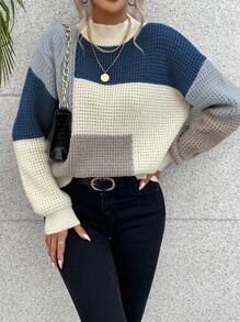 EMERY ROSE 顏色塊下垂肩毛衣 - 彩色 - 查看 5