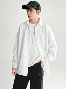 SHEIN Teen Boys' Casual Comfortable Long Sleeve Shirt With Letter Embossment - White - View 1