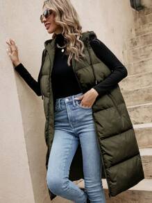 SHEIN Frenchy Áo khoác có mũ trùm đầu có dây rút phía trước có khóa kéo - xanh quân đội - Xem 1