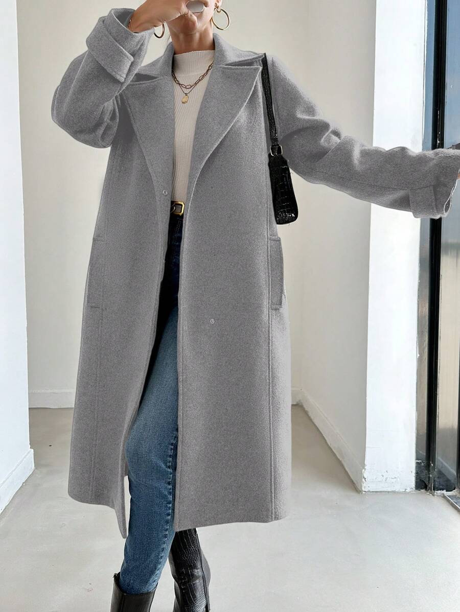 EURMUSE Grey Woolen Pants With Hidden Pockets - Light Grey - View 1