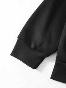 SHEIN EZwear Plus Size Women'S Letter Printed Fleece Sweatshirt - Black - View 3