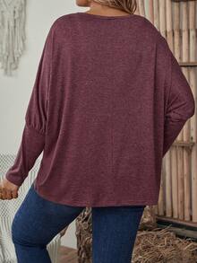 SHEIN LUNE 加鑰匙孔領蝙蝠翼袖 T 卹 - 粉色 - 查看 2