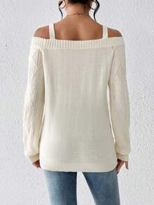 SHEIN LUNE Women's Cut Out Shoulder Sweater With Chain Strap - Beige - View 2