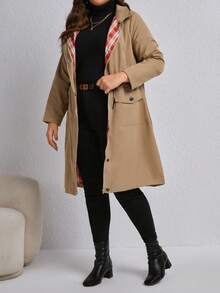 SHEIN LUNE Kích thước lớn Eo dây rút Áo khoác - Màu Khaki - Xem 2