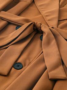 SHEIN CURVE+ 大尺碼女士雙排扣束腰外套 - 棕色 - 查看 3