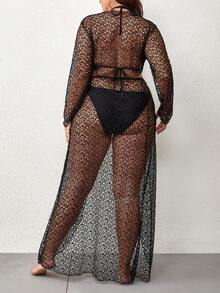 SHEIN Swim Curve Plus Size Hollow Knitted Swimwear Four-Piece Set - Black - View 2