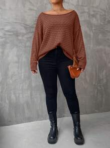 Mulvari Áo len cổ thuyền, vai rớt, màu trơn, cỡ lớn, kiểu dáng chui đầu, thích hợp cho mùa thu đông. - Gỗ đỏ - Xem 5