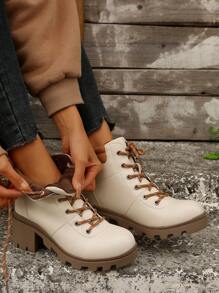 Styleloop 時尚兩色短靴 舒適女款踝靴 - 米色 - 查看 7