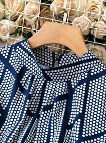 SHEIN 大尺碼全印花氣球袖上衣 - 藏蓝色 - 查看 4