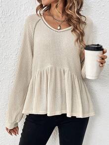 SHEIN LUNE 女士格紋荷葉邊t恤