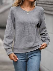 SHEIN LUNE 女士純色燈籠袖運動衫 - 淺灰色 - 查看 3