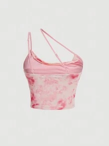 SHEIN MOD Áo lưới xếp nếp nhuộm loang Y2K cỡ lớn - Hồng - Xem 2