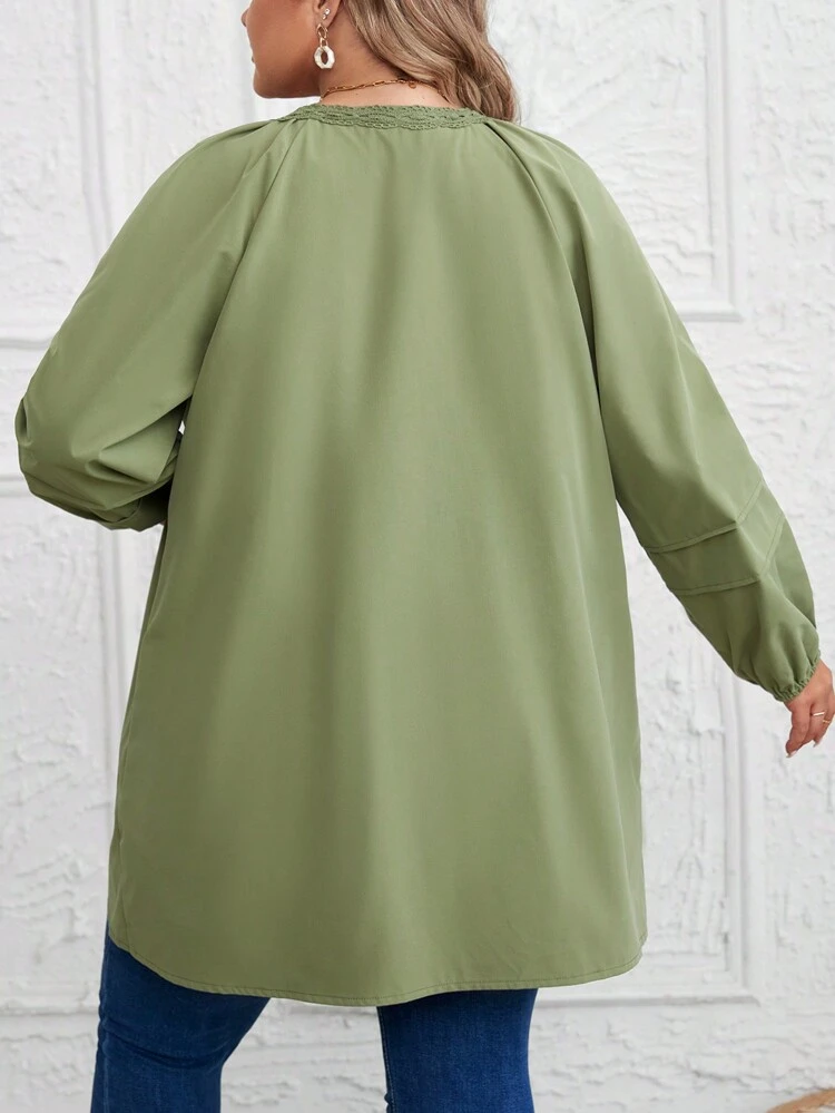 Women's Plus Size Green Lace Trimmed Decor Coat