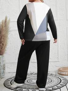 EMERY ROSE 大尺碼女款拼色 T 卹與褲子套裝 - 彩色 - 查看 2