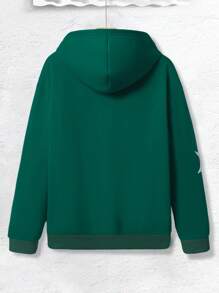 Manfinity Hypemode Lỏng lẻo phù hợp Nam Khóa kéo-lên Hoodie Với In Sao - màu xanh lá - Xem 2