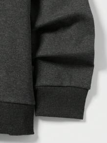 SHEIN Cottnline Men's Character Print Hooded Sweatshirt - Dark Grey - View 3