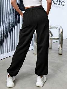 SHEIN EZwear Pantalones De Chándal Impresos Con Mariposas Y Letras - Negro - Ver 2