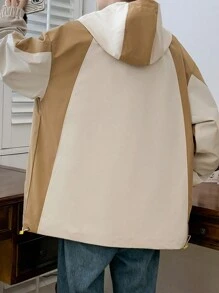 Chaqueta de hombres Cordón Bolsillo Cremallera Parches Color combinado Letras Casual