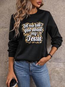 SHEIN LUNE Đồ họa Khẩu hiệu Áo nỉ - màu đen - Xem 4