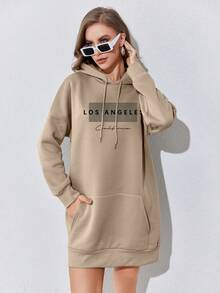 SHEIN LUNE Của phụ nữ áo có mũ Sâu Màu Khaki In Đầm nỉ - Màu Khaki - Xem 4