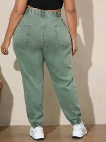 SHEIN CURVE+ Plus Size Distressed Denim Jeans - Green - View 2