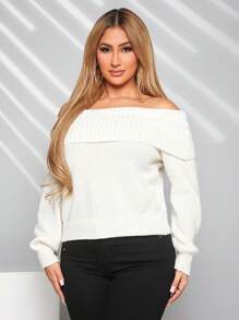 SHEIN SXY Conjunto de ropa navideña para mujer: Suéter de manga larga con hombros descubiertos, Blusas de manga larga