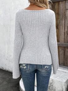 SHEIN LUNE Women's Pleated Boat Neck Sweater - Grey - View 2