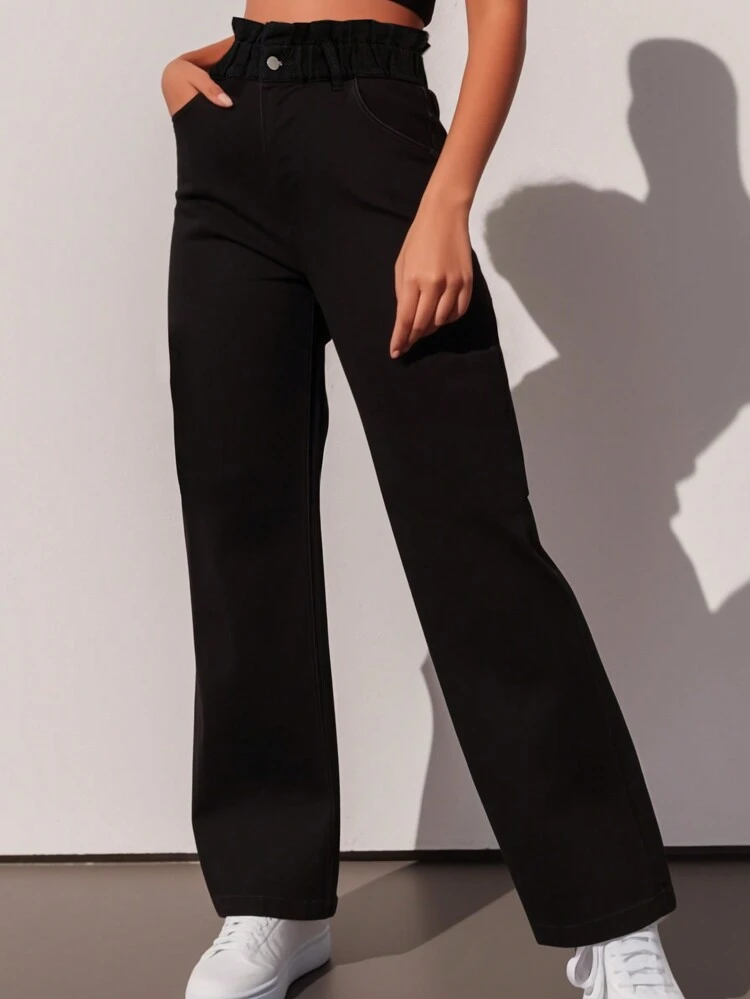 Women's Paper Bag Waist Straight Jeans