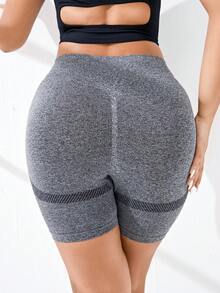 Running Women's Plus Size Seamless Tummy Control Workout Shorts - Light Grey - View 2