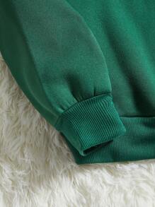 SHEIN EZwear 聖誕印花下垂肩保暖衬里運動衫 - 墨綠色 - 查看 4