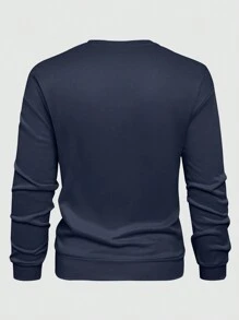 Plus Solid Round Neck Sweatshirt - Navy Blue - View 2