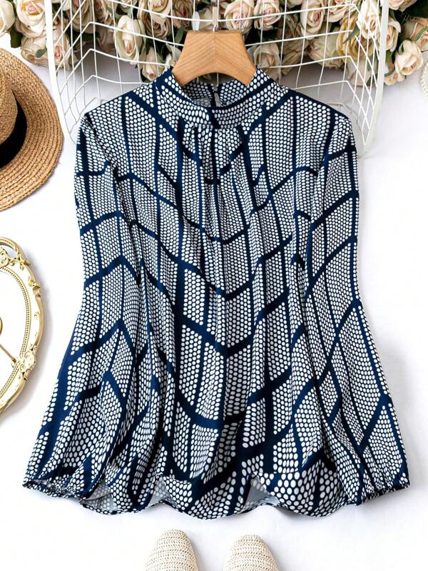 SHEIN Plus Size All-over Printed Lantern Sleeve Shirt