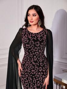 Modelyn Leopard Print Mesh Contrast Dress - Pink - View 5