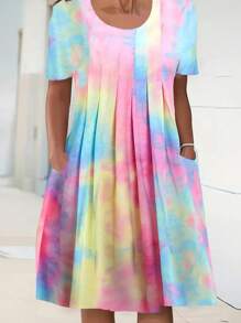 EMERY ROSE Plus Size Tie Dye Pleated Dress - Multicolor - View 6