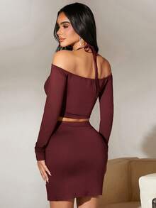 SHEIN SXY 2pcs/Set Chinese New Year Themed Neck Scarf And Headband Set - Coffee Brown - View 2