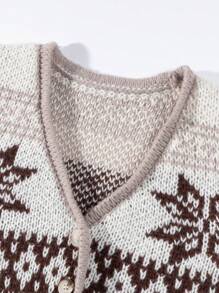 SHEIN Unity Geo Pattern Button Front Sweater Vest - Apricot - View 3