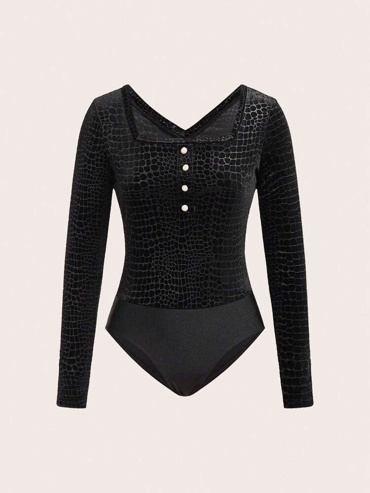 Square Neck Button Detail Bodysuit
