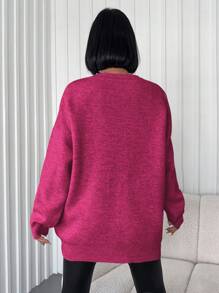 EURMUSE Women's Solid Color Drop Shoulder Button Down Cardigan - Pink - View 2