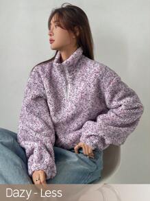 DAZY 女士teddy毛絨半拉鍊衛衣 - 紫色 - 查看 1