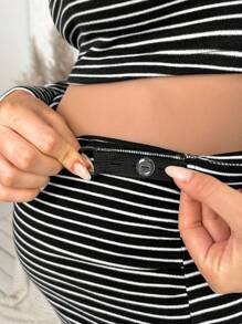 SHEIN 孕妇条纹简约两件套 - 黑與白 - 查看 6