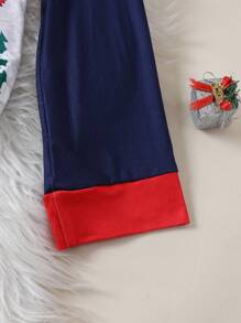 女款聖誕雪人圖案睡衣,家庭同款媽媽和我(4件套分開銷售) - 藏蓝色 - 查看 3